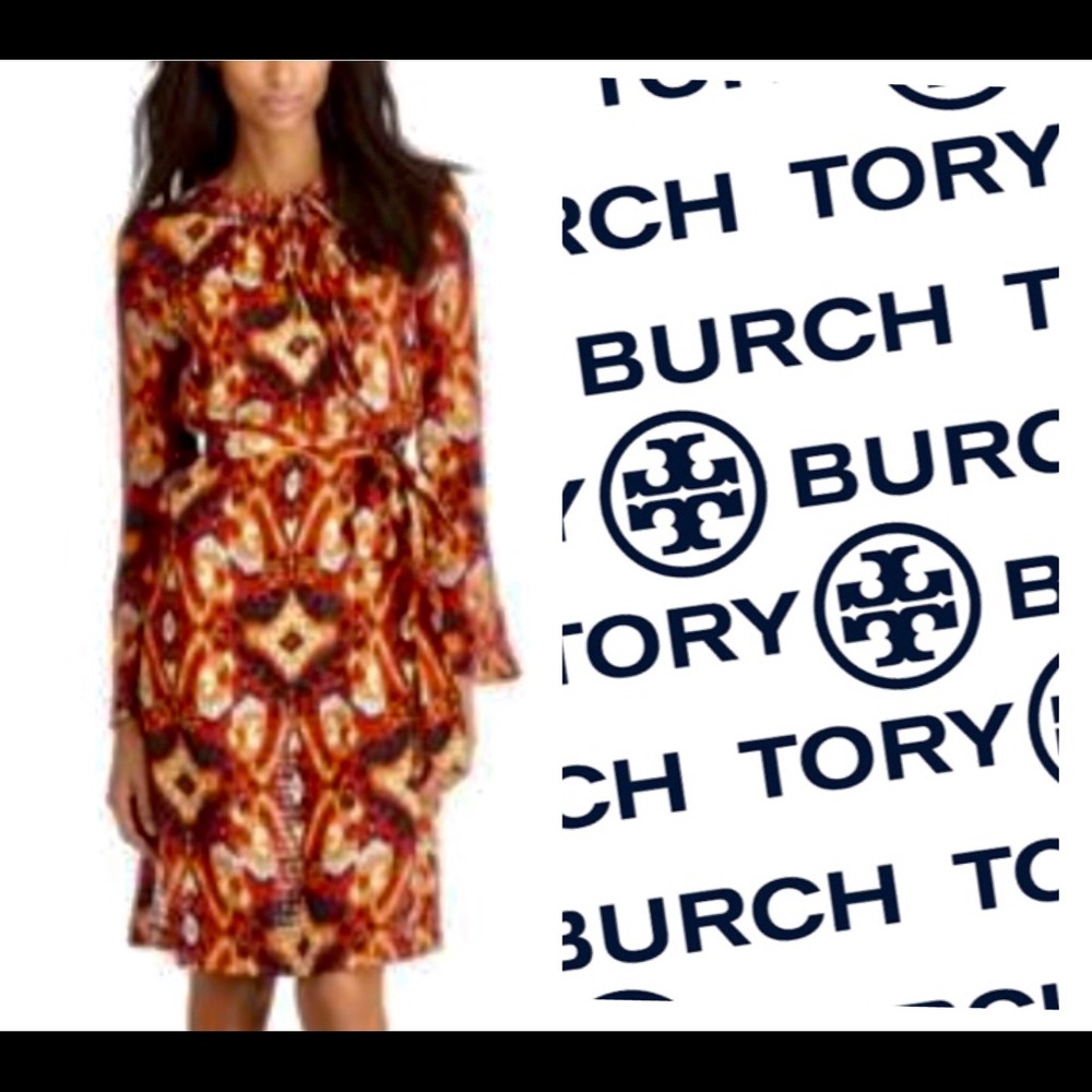 Tory Burch Ikat Print Bell Slv Self Tie Dress Sz 0